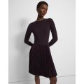 Theory Pleated Long Sleeve Dress in Wool-Blend Flannel