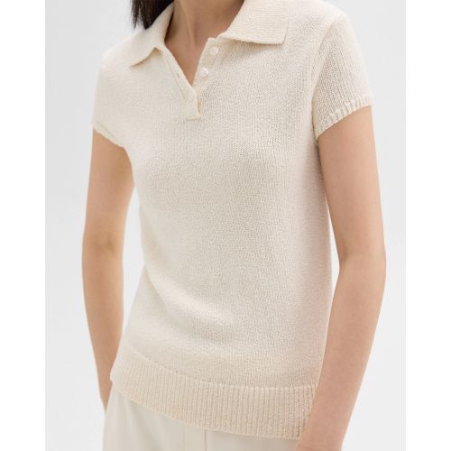 띠어리 Cap Sleeve Polo in Cotton-Wool Boucle