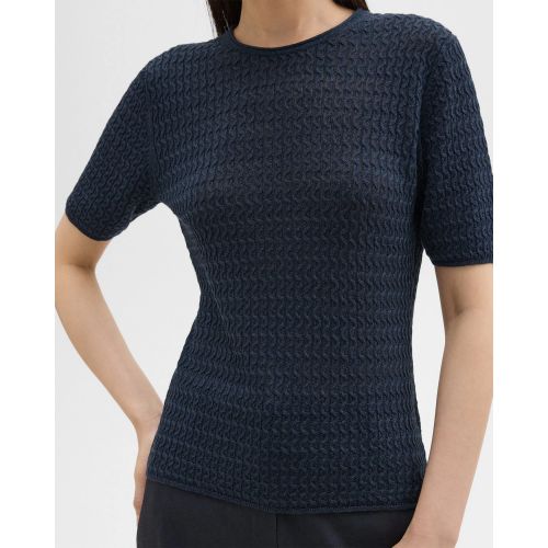 띠어리 Short-Sleeve Sweater in Cable Knit Linen