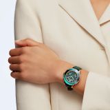 Swarovski Octea Lux Chrono watch, Swiss Made, Leather strap, Green, Rose gold-tone finish