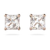 Swarovski Attract stud earrings, Square cut, Small, White, Rose gold-tone plated