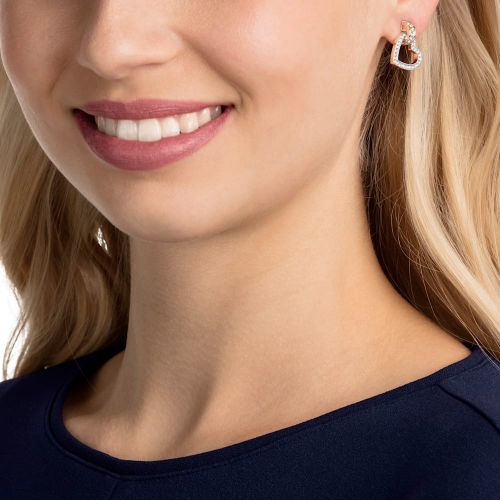 스와로브스키 Swarovski Lovely stud earrings, Heart, White, Rose gold-tone plated