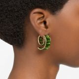Swarovski Matrix hoop earrings, Baguette cut, Green, Gold-tone plated