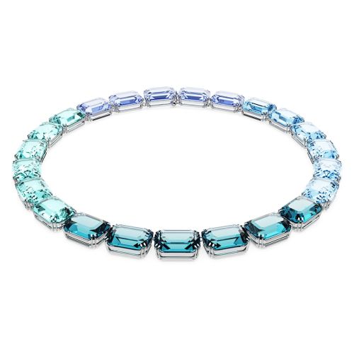 스와로브스키 Swarovski Millenia necklace, Octagon cut, Blue, Rhodium plated