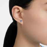 Swarovski Stilla stud earrings, Octagon cut, Blue, Rhodium plated