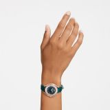 Swarovski Crystalline Aura watch, Swiss Made, Leather strap, Green, Rose gold-tone finish