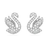 Swarovski Iconic Swan stud earrings, Swan, White, Rhodium plated