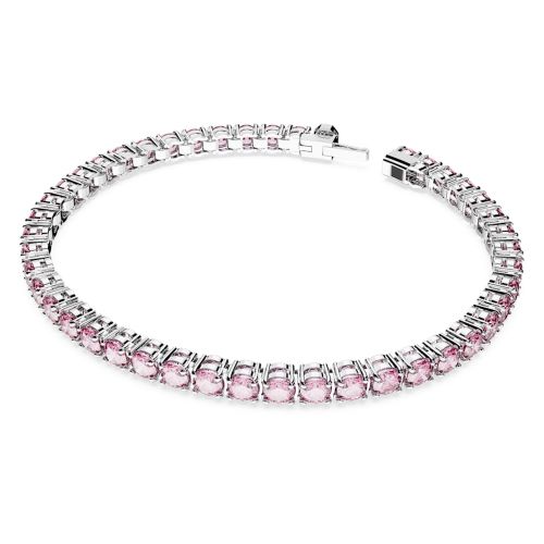 스와로브스키 Swarovski Matrix Tennis bracelet, Round cut, Small, Pink, Rhodium plated