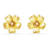 Swarovski Florere stud earrings, Flower, Yellow, Gold-tone plated