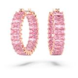 Swarovski Matrix hoop earrings, Baguette cut, Pink, Rose gold-tone plated