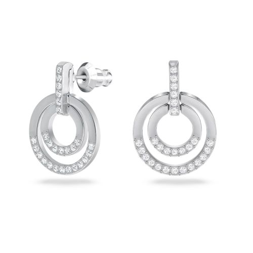스와로브스키 Swarovski Circle hoop earrings, Round shape, White, Rhodium plated