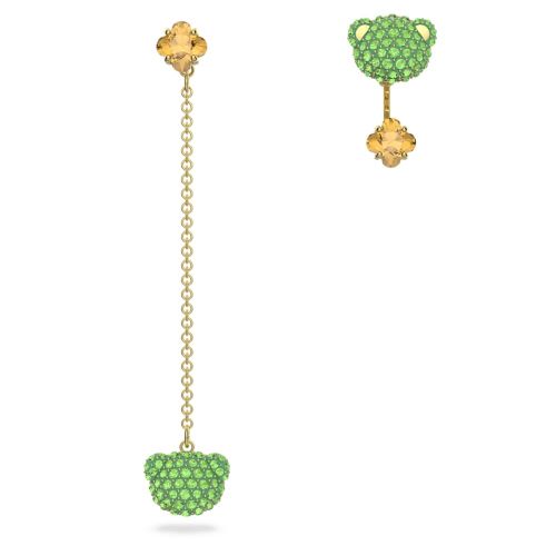 스와로브스키 Swarovski Teddy drop earrings, Asymmetrical design, Bear, Multicolored, Gold-tone plated