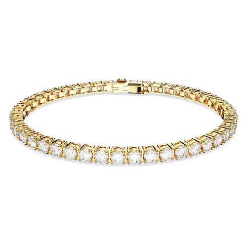 스와로브스키 Swarovski Matrix Tennis bracelet, Round cut, Small, White, Gold-tone plated