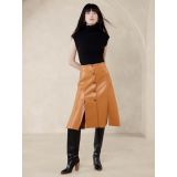 Seamed Vegan Leather Midi Skirt