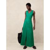 Linen-Blend Seam Bodice Maxi Dress