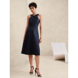 Linen-Blend Cross-Front Midi Dress