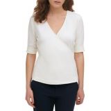 Womens Ribbed Short Sleeve Wrap Top
