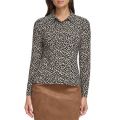 Womens Printed Long Sleeve Button Front Knit Top