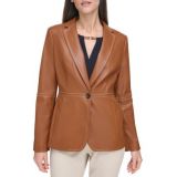 Womens Faux Leather One Button Blazer