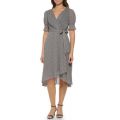 Womens Puff Sleeve V-Neck Printed Tie Waist Fit and Flare Dress