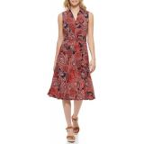 Womens Sleeveless Knot Front Paisley Print Fit and Flare Dress