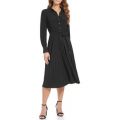 Womens Long Sleeve Button Down Solid Fit and Flare Dress