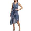 Womens Sleeveless V-Neck Patchwork Chiffon Fit and Flare Dress