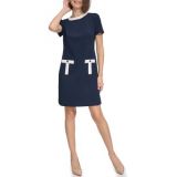 Womens Color Block Shift Dress with Pockets