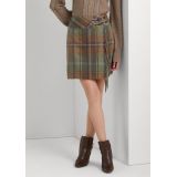 Plaid Fringe Trim Tweed Miniskirt