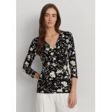 Womens Floral Surplice Stretch Jersey Top