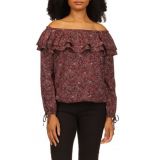 Womens Off the Shoulder Paisley Print Ruffle Top