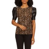 Womens Leather Sleeve T-Shirt