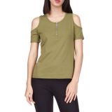Womens Cold Shoulder Zippered Knit Top