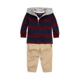 Baby Boys Cotton Hooded Rugby Shirt and Pant Set