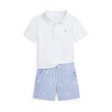 Baby Boys Soft Cotton Polo Shirt and Mesh Shorts Set
