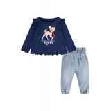 Baby Girls Long Sleeve Deer Graphic T-Shirt and Denim Pants Set