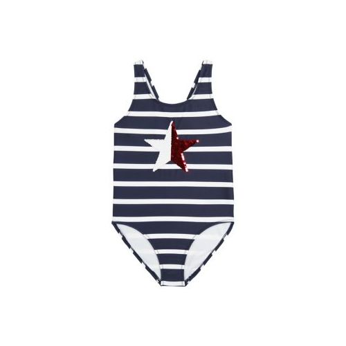 타미힐피거 Girls 7-16 Star Logo Striped One Piece Swimsuit