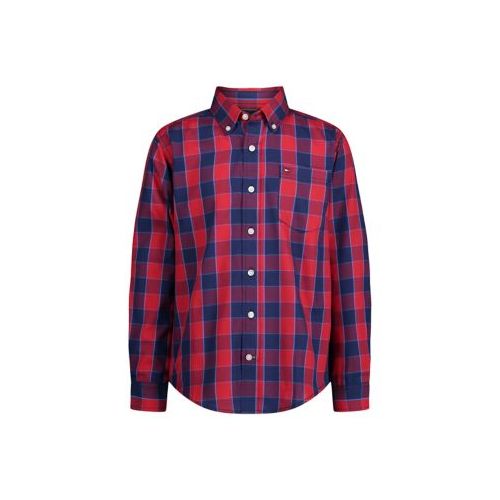타미힐피거 Boys 8-20 Long Sleeve Checker Plain Weave Plaid Shirt