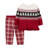 Carters 2-Piece Holiday Peplum Top & Fleece Pant Set