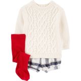 Carters 3-Piece Cable Knit Sweater & Short Set