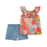 Carters 2-Piece Floral Top & Chambray Short Set
