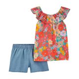 Carters Kid 2-Piece Floral Top & Chambray Short Set