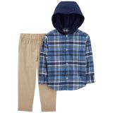 Carters Toddler 2-Piece Plaid Hooded Button-Front & Pant Set