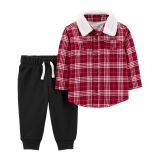 Carters Baby 2-Piece Plaid Button-Front Shirt & Fleece Pant Set