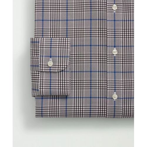 브룩스브라더스 Stretch Supima Cotton Non-Iron Pinpoint English Collar, Glen Plaid Dress Shirt