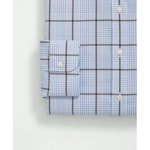 브룩스브라더스 Stretch Supima Cotton Non-Iron Pinpoint English Collar, Glen Plaid Dress Shirt
