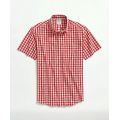 Washed Cotton Poplin Button-Down Collar, Embroidered Gingham Short-Sleeve Sport Shirt