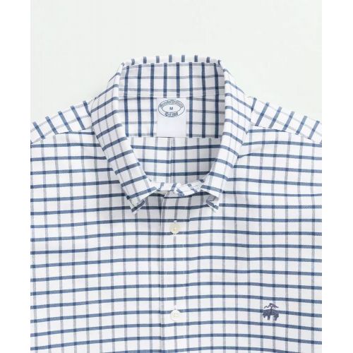 브룩스브라더스 Stretch Cotton Non-Iron Oxford Polo Button Down Collar, Windowpane Shirt