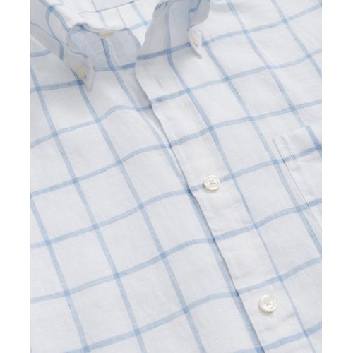 브룩스브라더스 Irish Linen Short Sleeve Plaid Sport Shirt