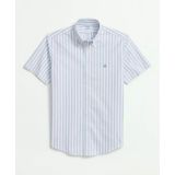 Stretch Cotton Non-Iron Oxford Polo Button Down Collar, Striped Short-Sleeve Shirt